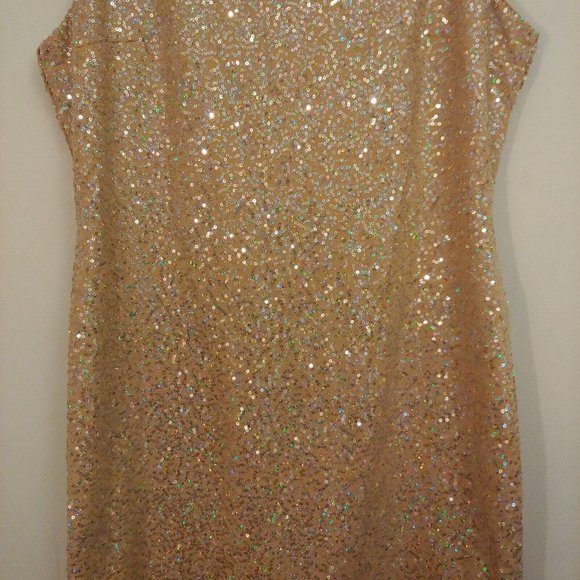 Venus sparkly silver sequin knee length camel color dress XL - Picture 3 of 11